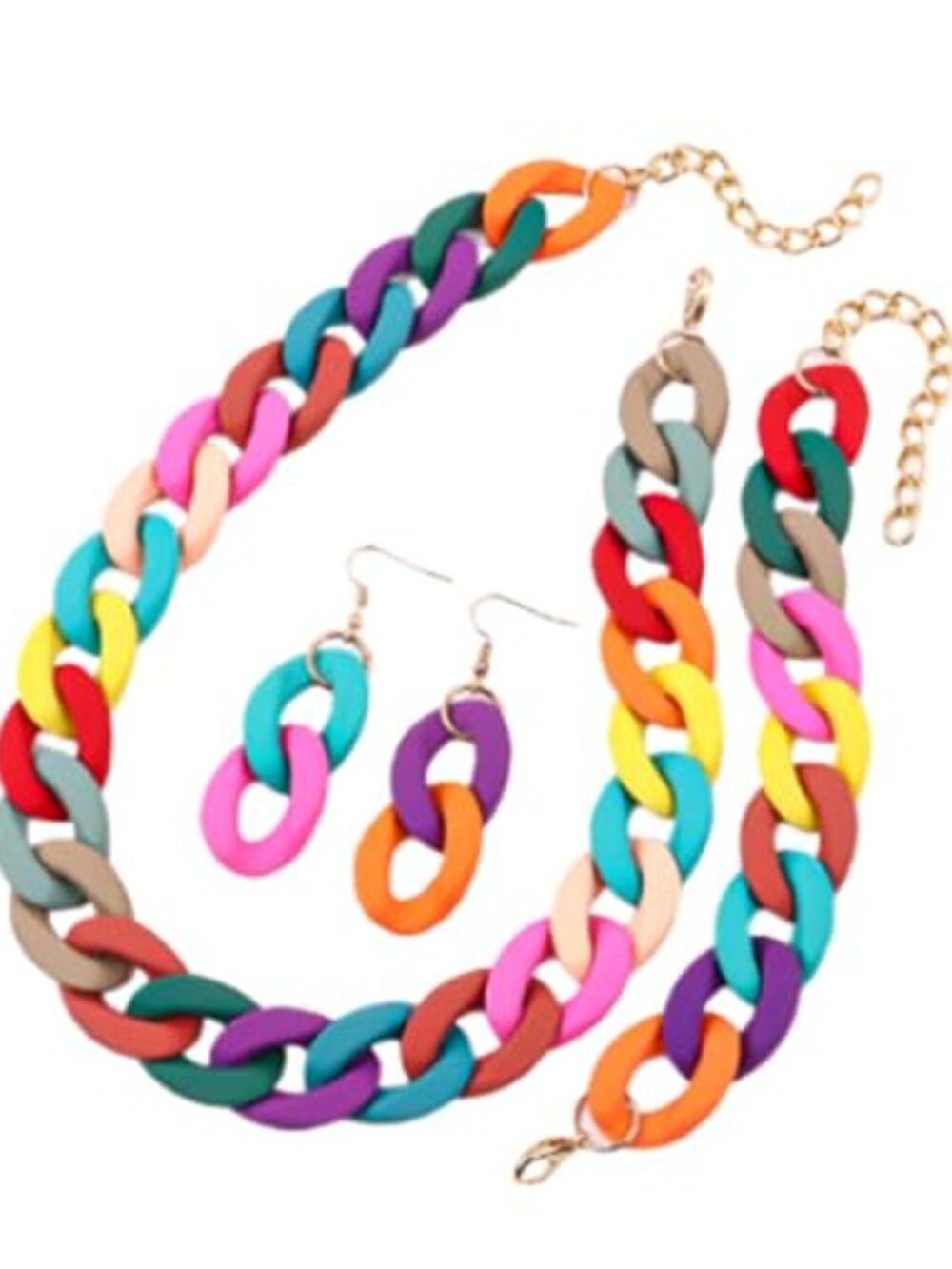 3Pcs Colorful Acrylic Chunky Necklace Bracelet Ears Set Exaggerate Resin Cuban